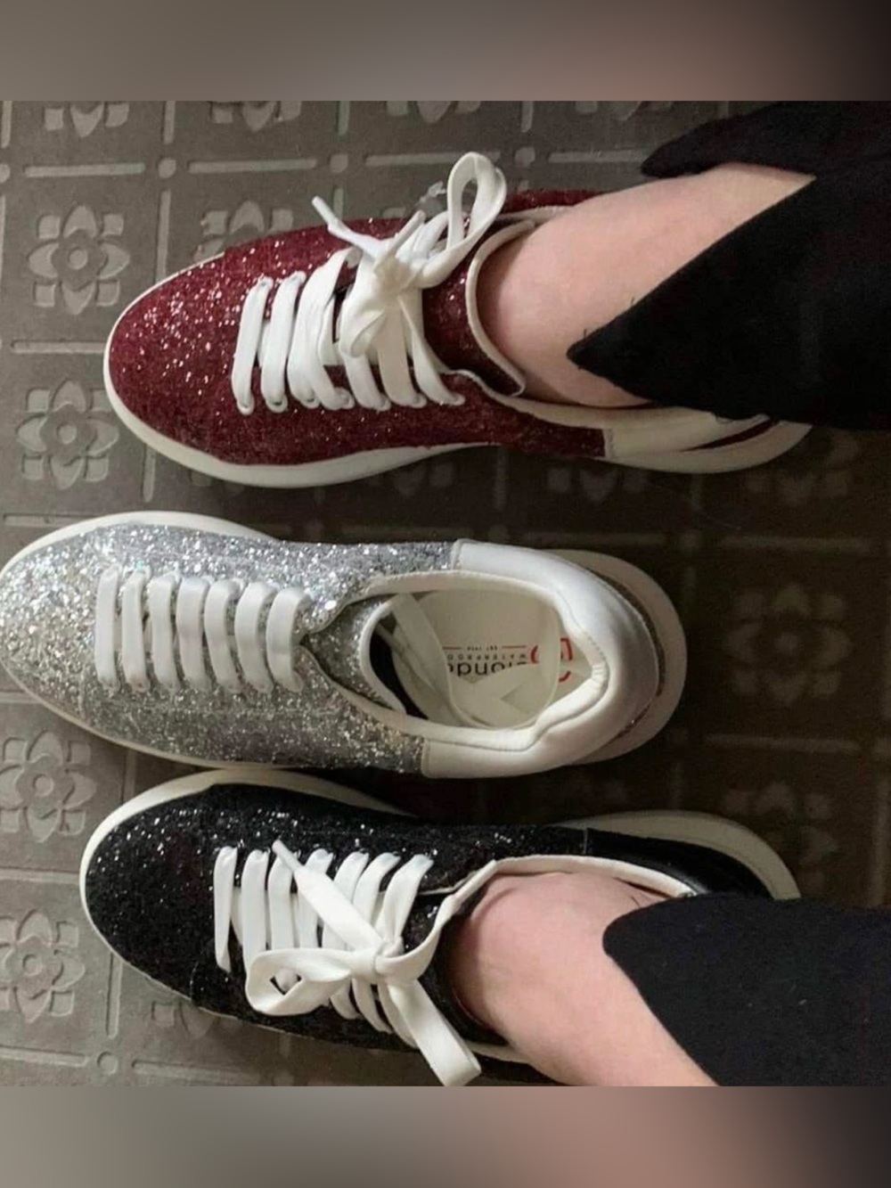 BLONDO 💦 proof SILVER only Women's Glitter Lace-Up Sneakers leather
